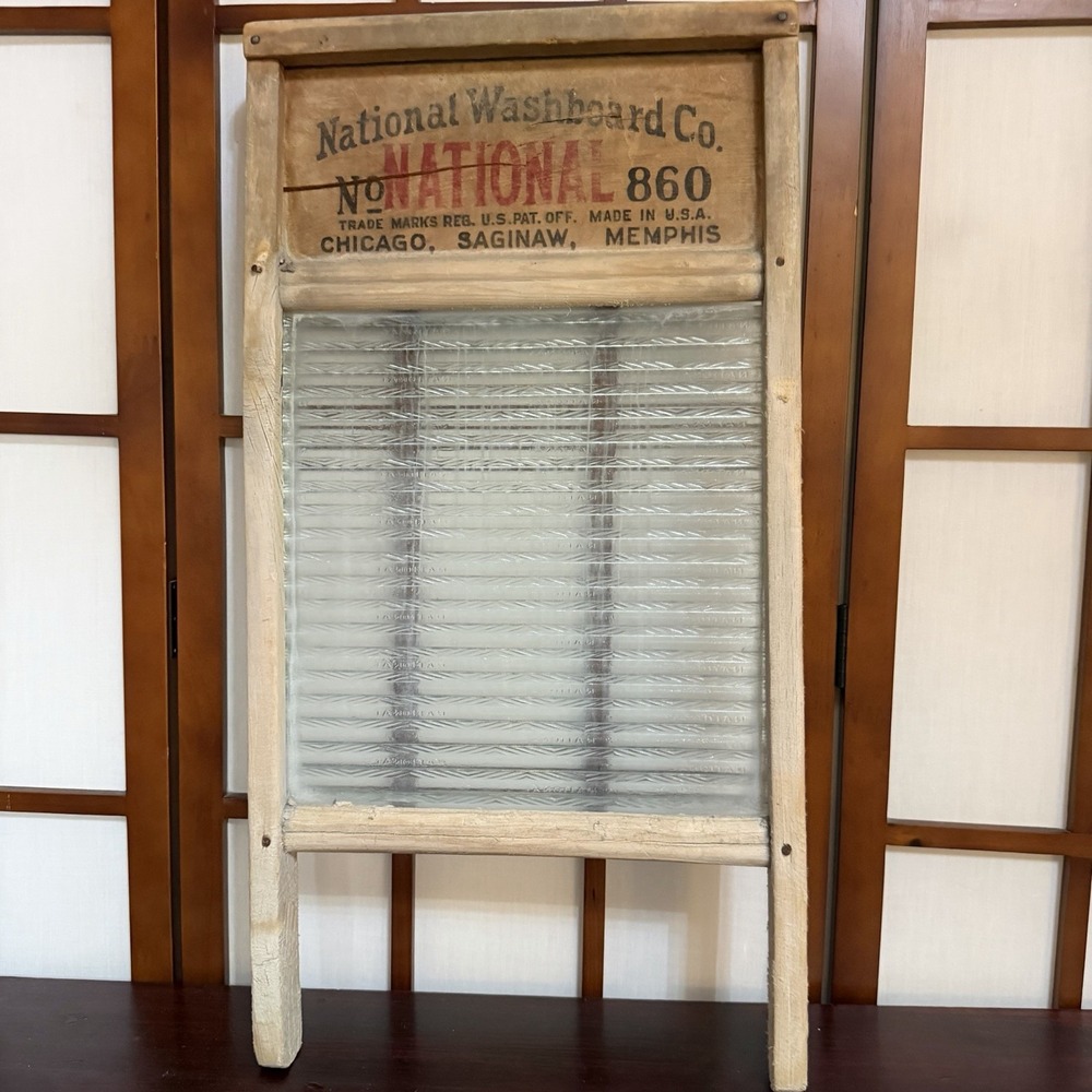 Vintage National Washboard Co. No. 510 Washboard with Glass Made In USA 24" Aged